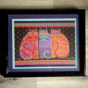Rare Vintage Laurel Burch 3 Cat Fantastic Felines Needle Point Cross Stitch 1998